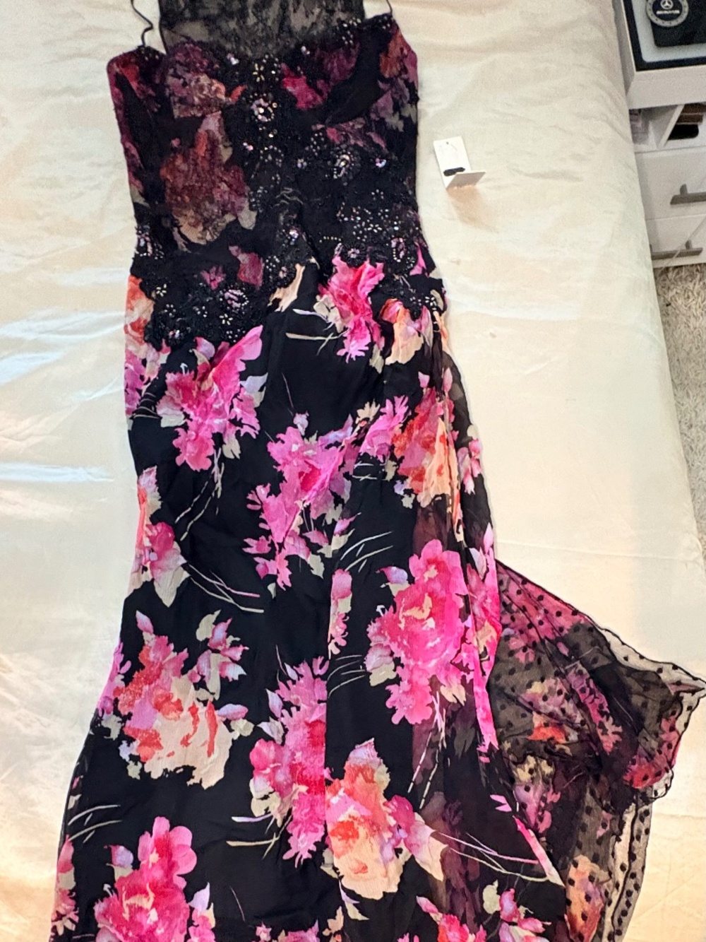 NWT Teri Jon black pink floral flowers evening gown 6
